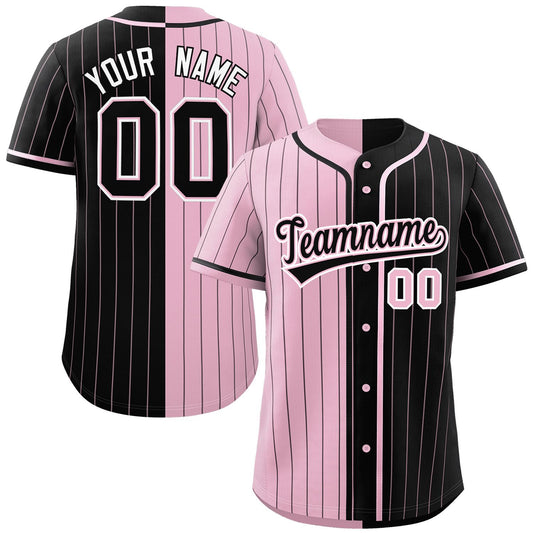 Custom Light Pink Black Two Tone Striped Fashion Authentic Baseball Jersey