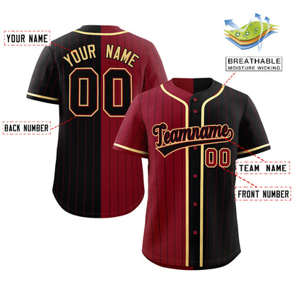 Custom Crimson Black Two Tone Striped Fashion Authentic Baseball Jersey