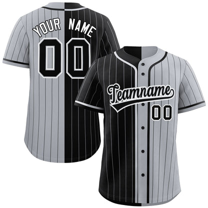 Custom Black Gray Two Tone Striped Fashion Authentic Baseball Jersey