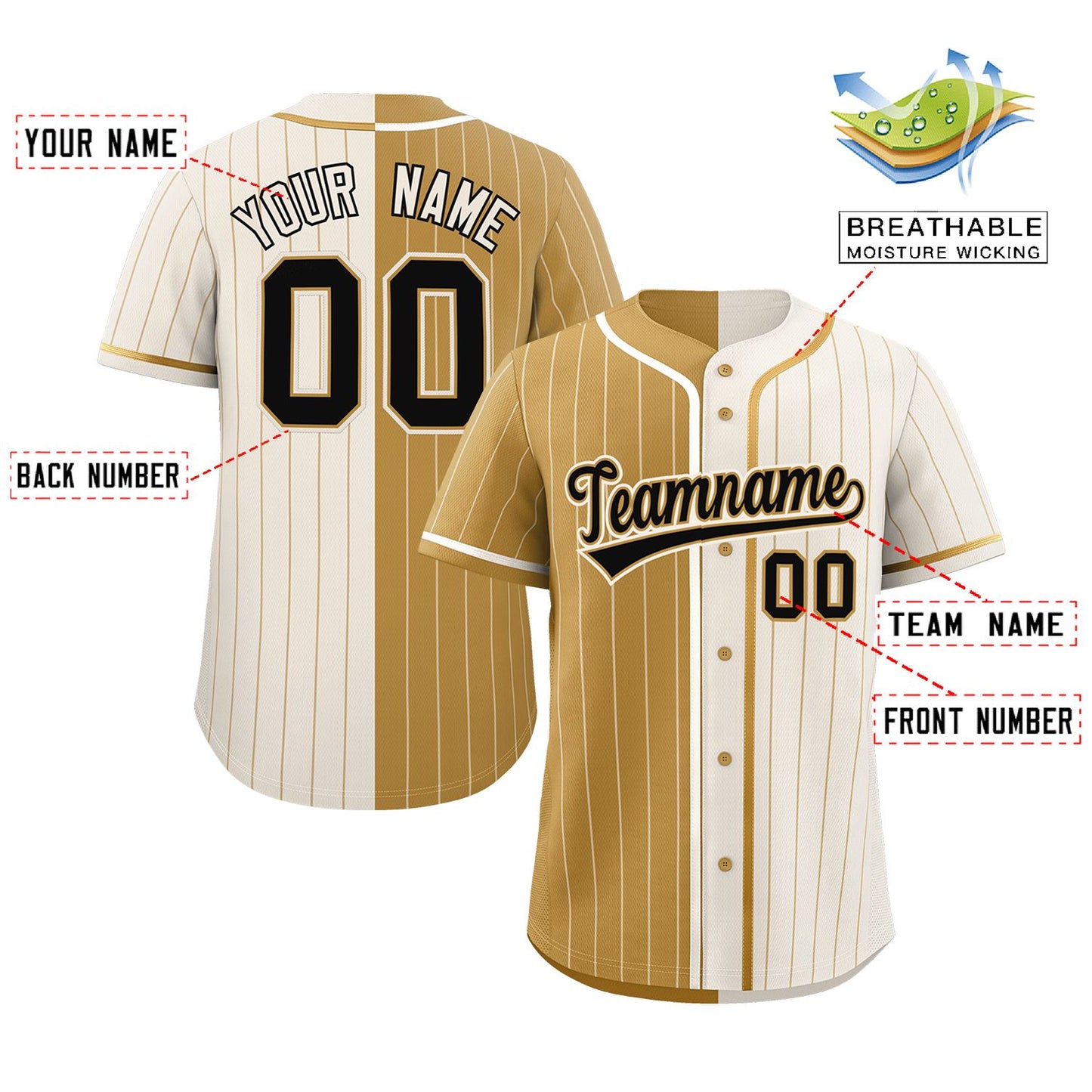 Custom Old Gold Cream Two Tone Striped Fashion Authentic Baseball Jersey