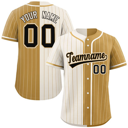 Custom Cream Old Gold Two Tone Striped Fashion Authentic Baseball Jersey