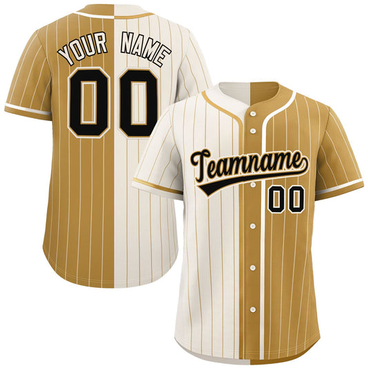 Custom Cream Old Gold Two Tone Striped Fashion Authentic Baseball Jersey