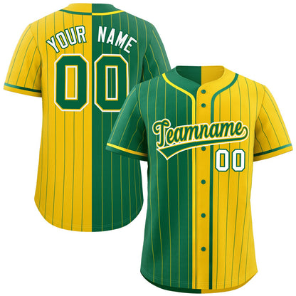 Custom Kelly Green Gold Two Tone Striped Fashion Authentic Baseball Jersey