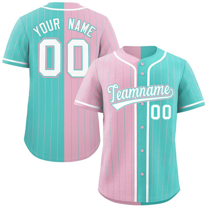 Custom Light Pink Aqua Two Tone Striped Fashion Authentic Baseball Jersey