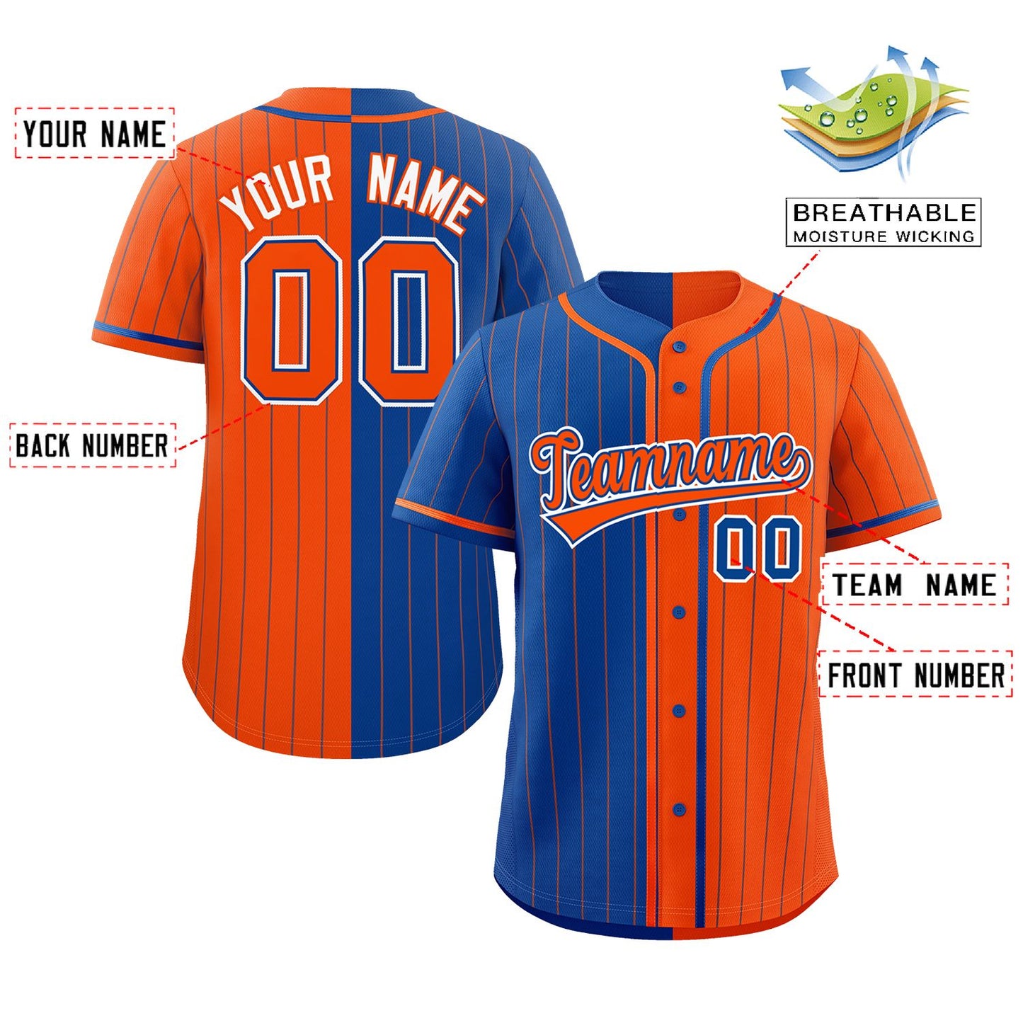 Custom Royal Orange Two Tone Striped Fashion Authentic Baseball Jersey