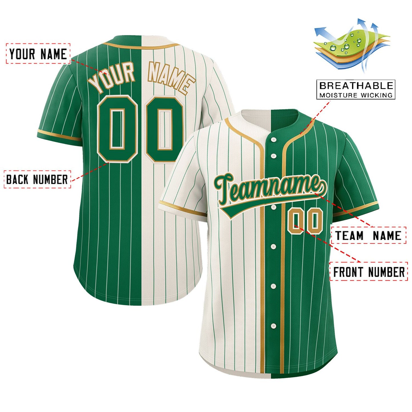 Custom Cream Kelly Green Two Tone Striped Fashion Authentic Baseball Jersey