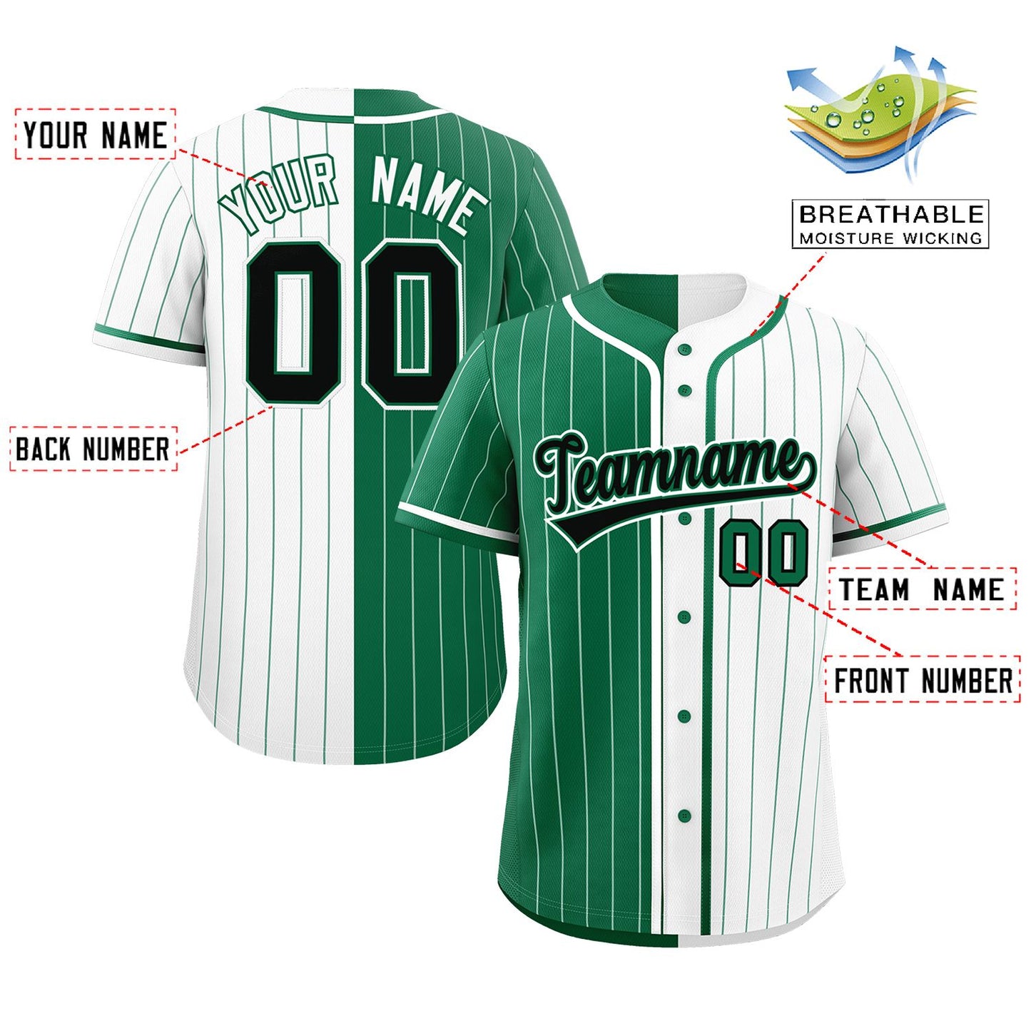 Custom Kelly Green White Two Tone Striped Fashion Authentic Baseball Jersey