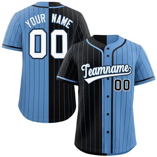 Custom Black Light Blue Two Tone Striped Fashion Authentic Baseball Jersey