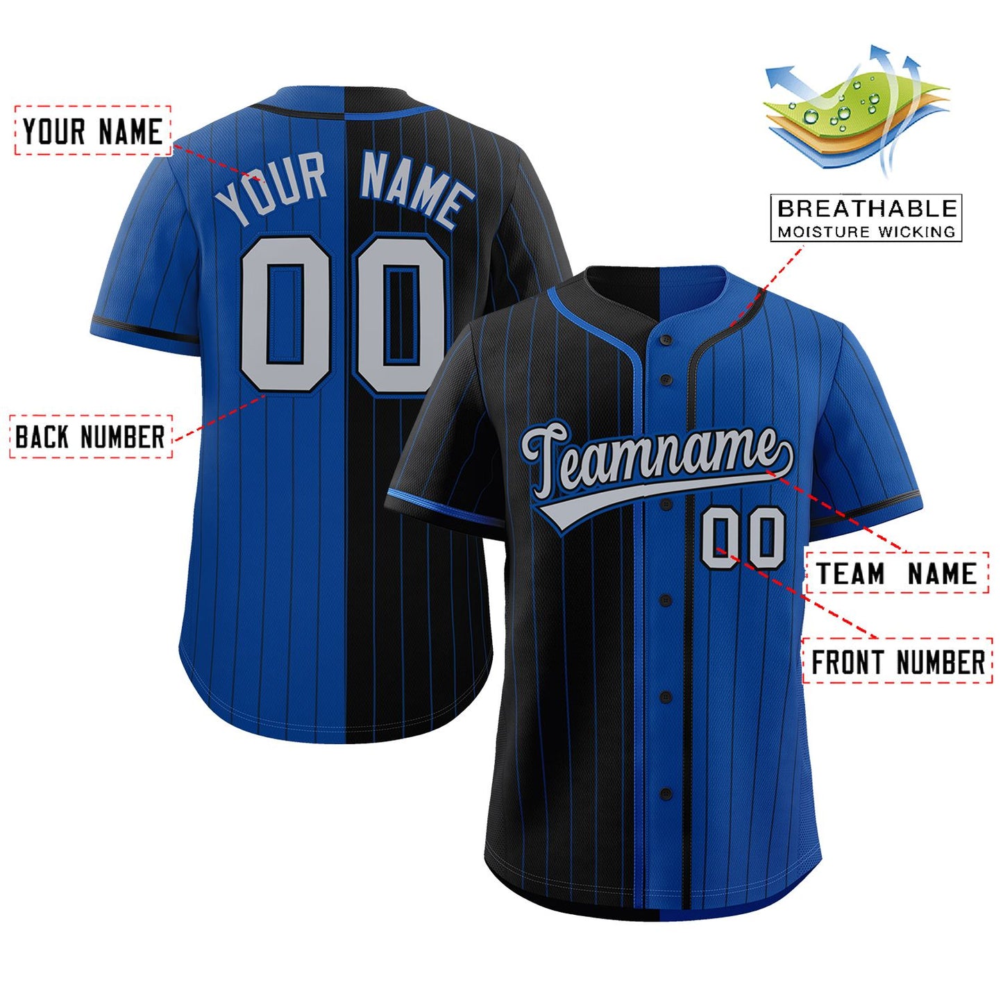 Custom Black Royal Two Tone Striped Fashion Authentic Baseball Jersey