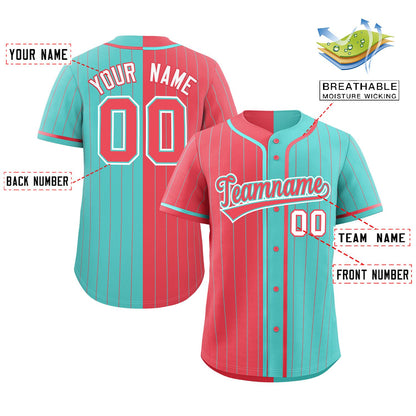 Custom Light Red Aqua Two Tone Striped Fashion Authentic Baseball Jersey