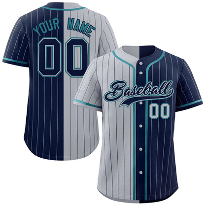 Custom Gray Navy Two Tone Striped Fashion Authentic Baseball Jersey