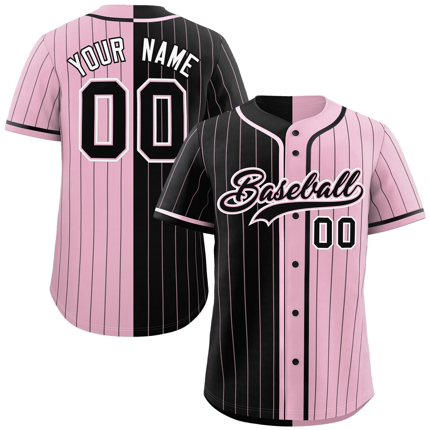 Custom Black Light Pink Two Tone Striped Fashion Authentic Baseball Jersey