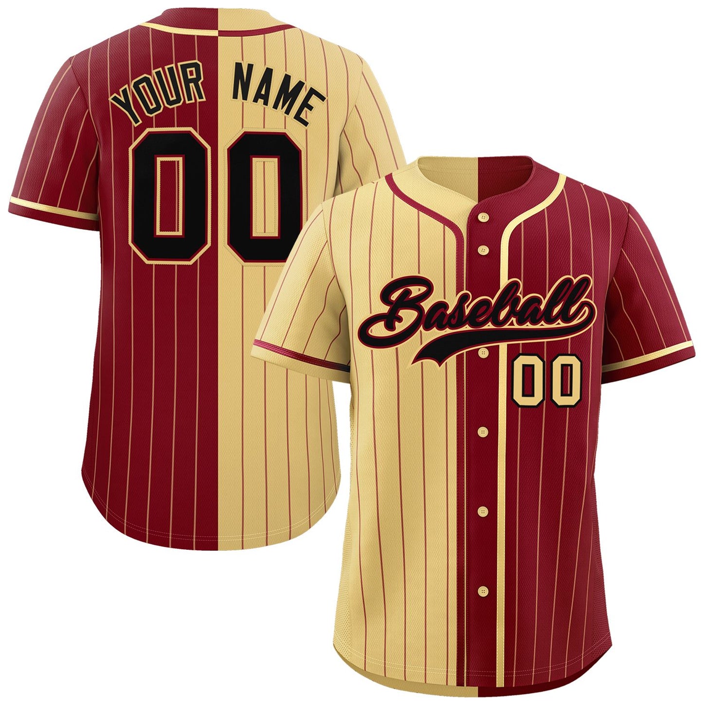 Custom Khaki Crimson Two Tone Striped Fashion Authentic Baseball Jersey