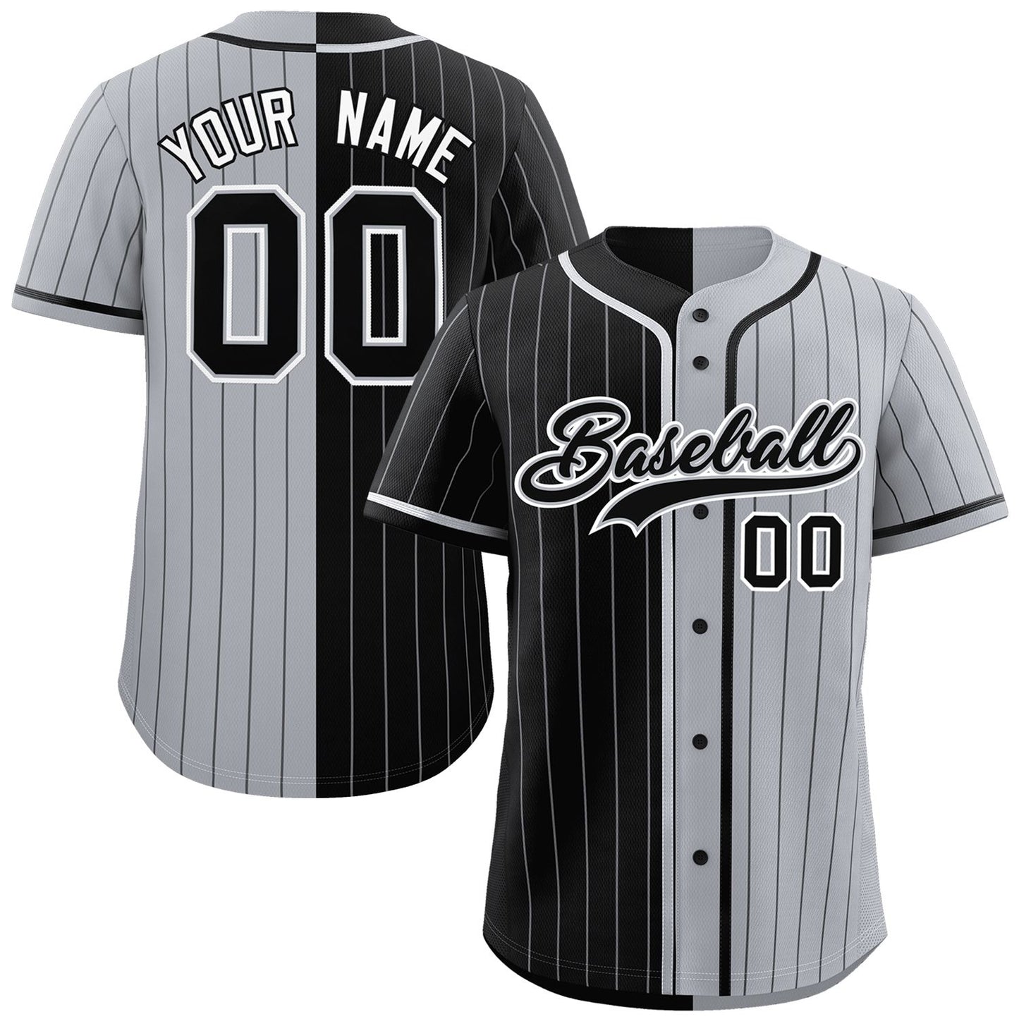 Custom Black Gray Two Tone Striped Fashion Authentic Baseball Jersey