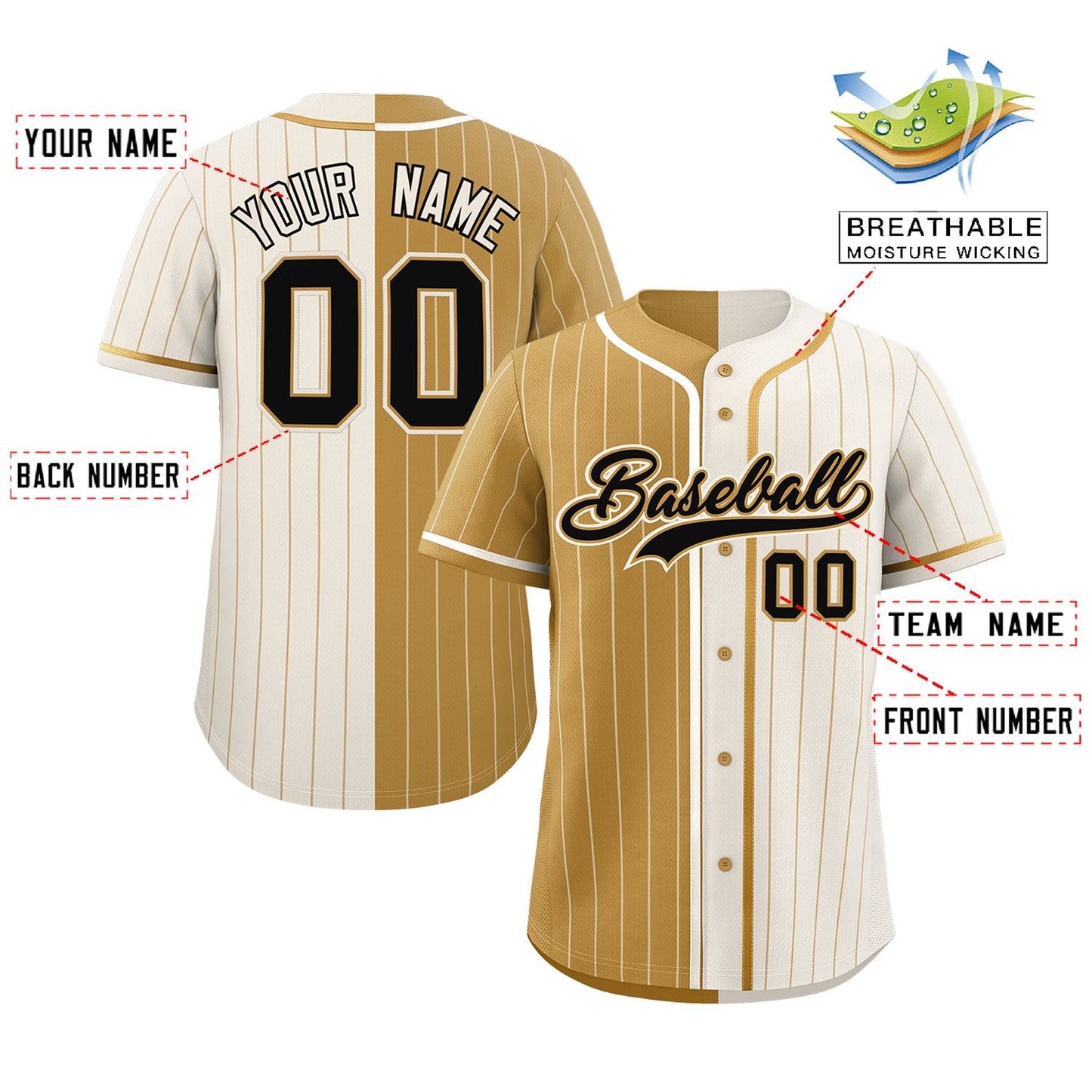 Custom Old Gold Cream Two Tone Striped Fashion Authentic Baseball Jersey