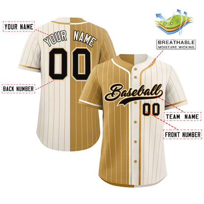 Custom Old Gold Cream Two Tone Striped Fashion Authentic Baseball Jersey