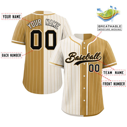 Custom Cream Old Gold Two Tone Striped Fashion Authentic Baseball Jersey