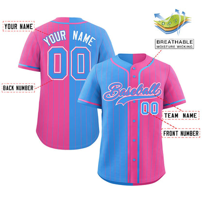 Custom Powder Blue Pink Two Tone Striped Fashion Authentic Baseball Jersey