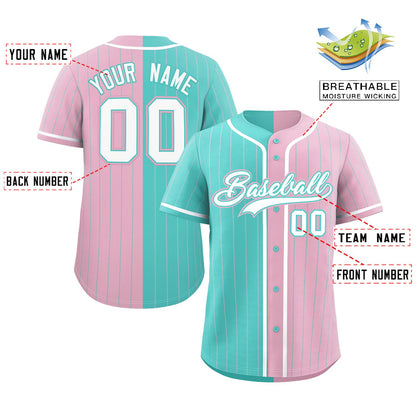 Custom Aqua Light Pink Two Tone Striped Fashion Authentic Baseball Jersey