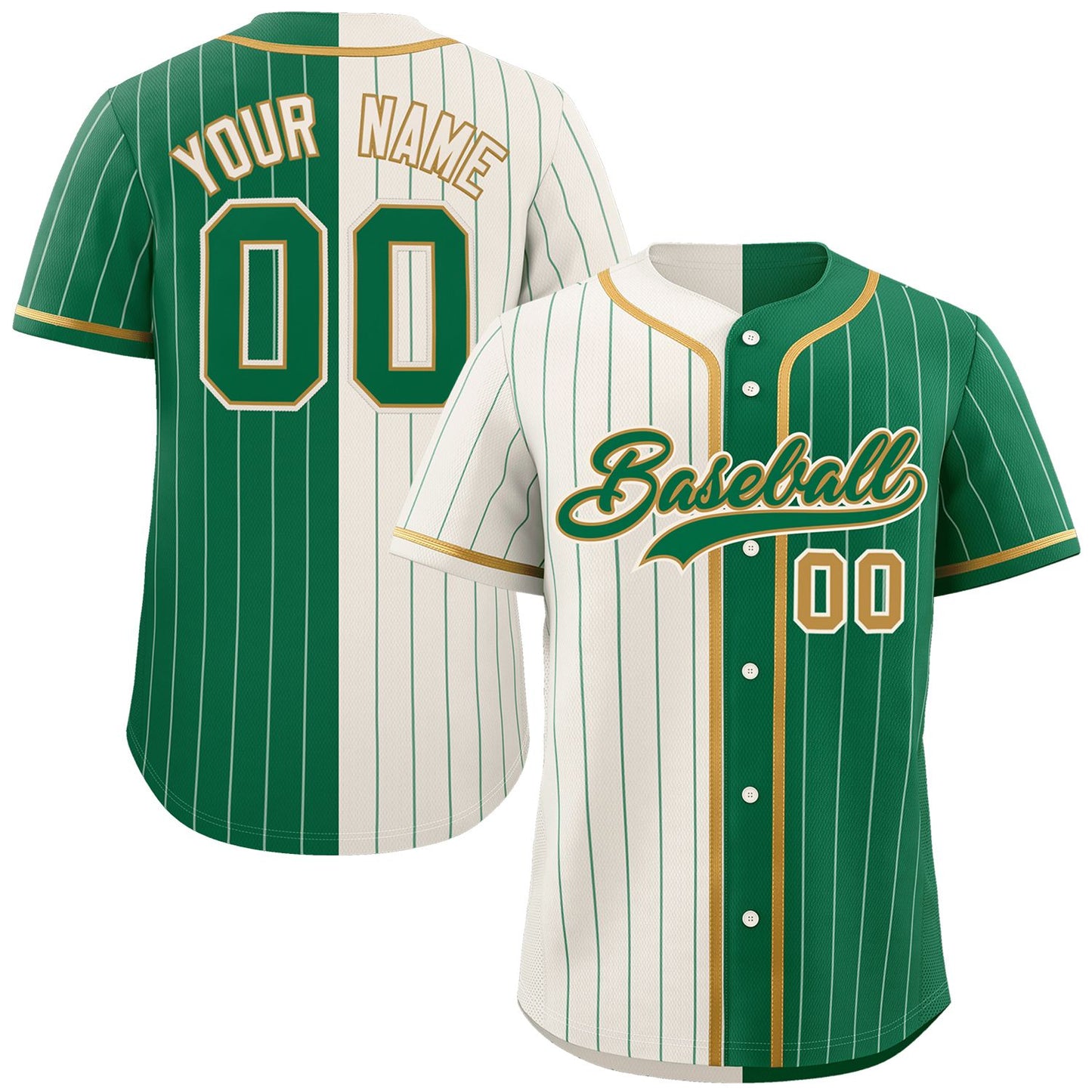 Custom Cream Kelly Green Two Tone Striped Fashion Authentic Baseball Jersey