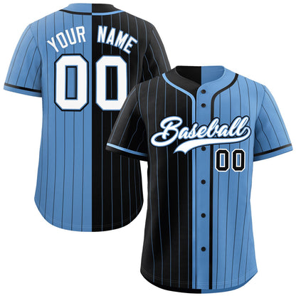 Custom Black Light Blue Two Tone Striped Fashion Authentic Baseball Jersey