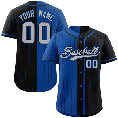 Custom Royal Black Two Tone Striped Fashion Authentic Baseball Jersey