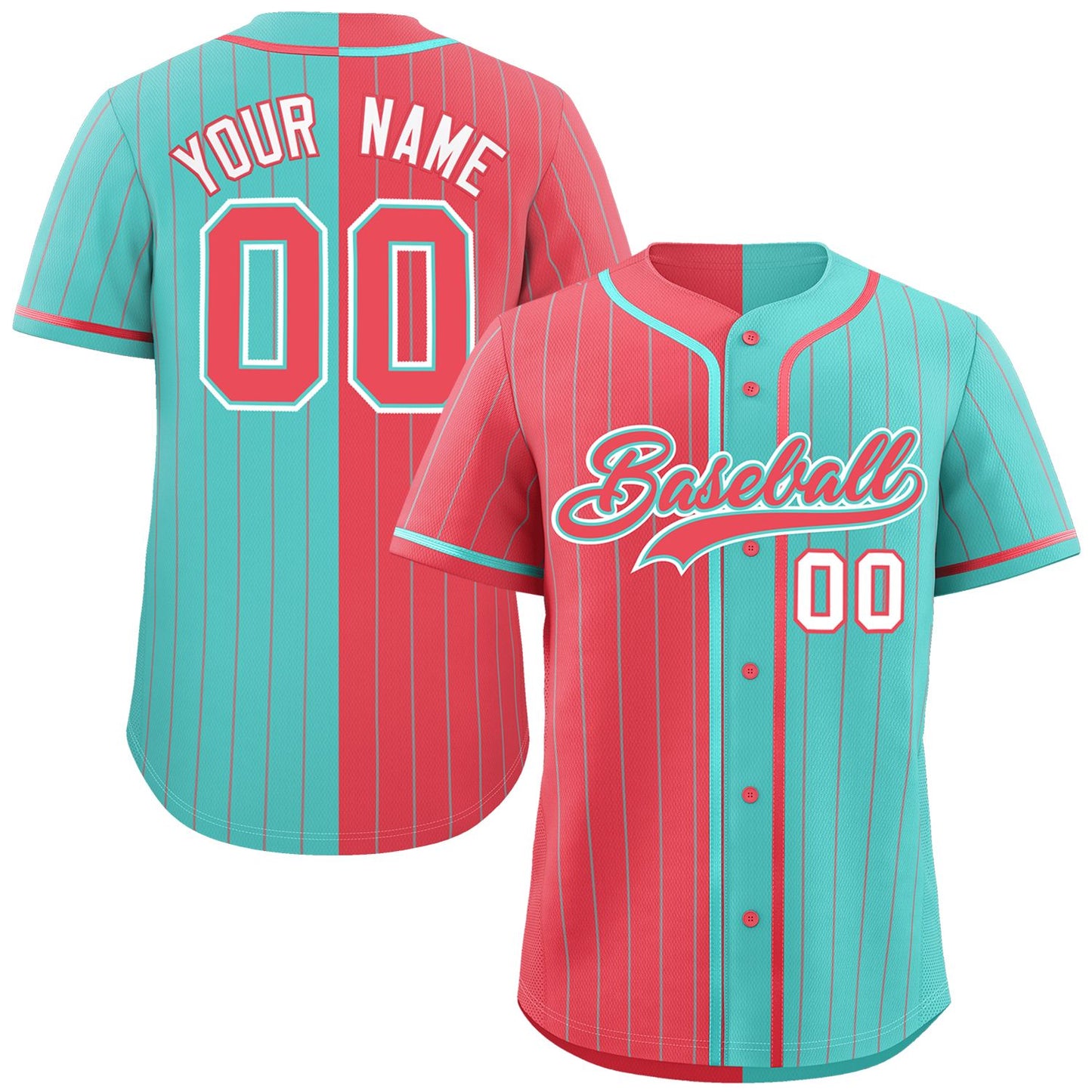 Custom Light Red Aqua Two Tone Striped Fashion Authentic Baseball Jersey