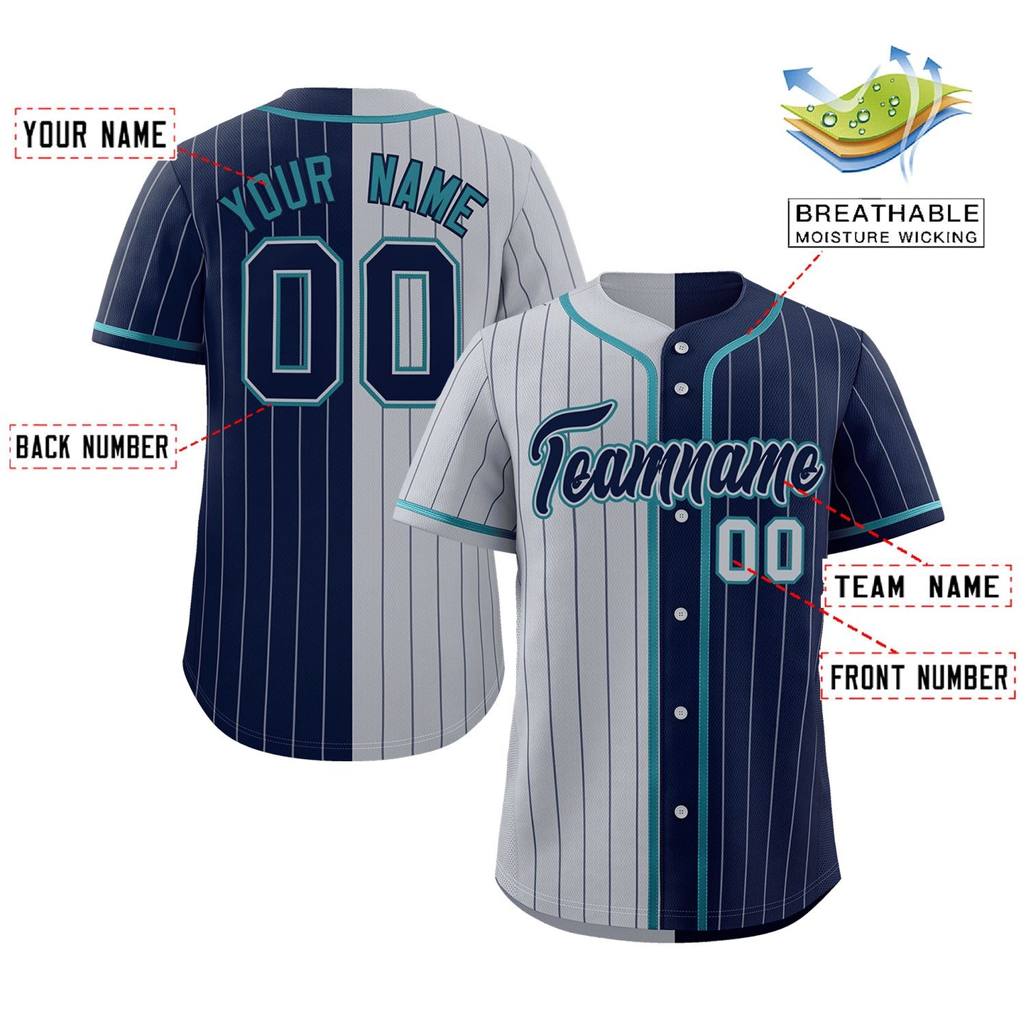 Custom Gray Navy Two Tone Striped Fashion Authentic Baseball Jersey