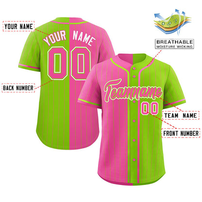 Custom Pink Neon Green Two Tone Striped Fashion Authentic Baseball Jersey