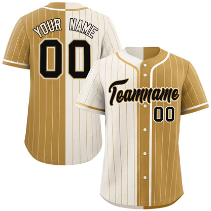 Custom Cream Old Gold Two Tone Striped Fashion Authentic Baseball Jersey