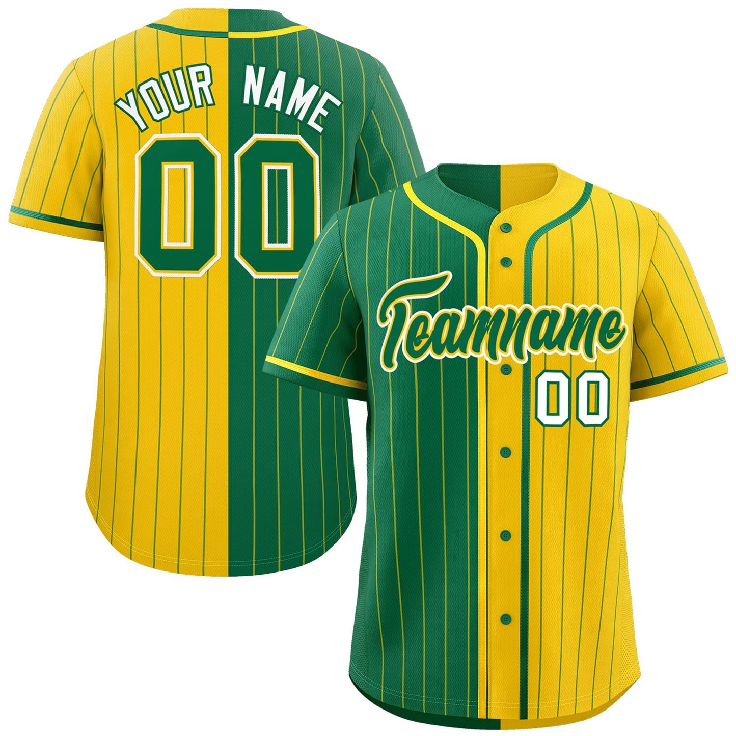 Custom Kelly Green Gold Two Tone Striped Fashion Authentic Baseball Jersey