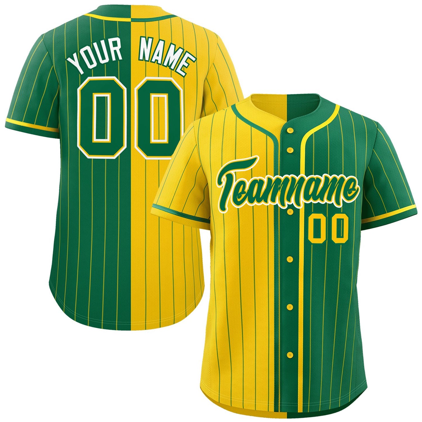 Custom Gold Kelly Green Two Tone Striped Fashion Authentic Baseball Jersey