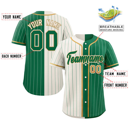 Custom Cream Kelly Green Two Tone Striped Fashion Authentic Baseball Jersey