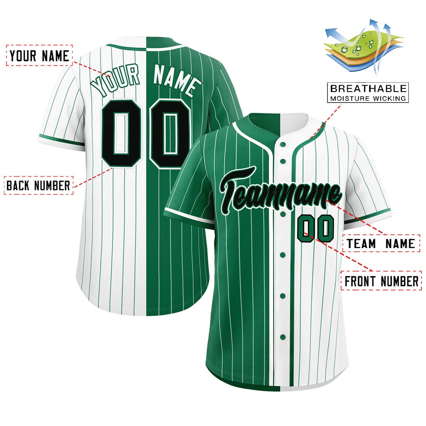 Custom Kelly Green White Two Tone Striped Fashion Authentic Baseball Jersey