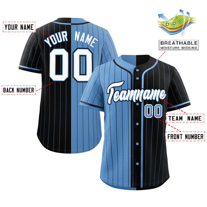 Custom Light Blue Black Two Tone Striped Fashion Authentic Baseball Jersey