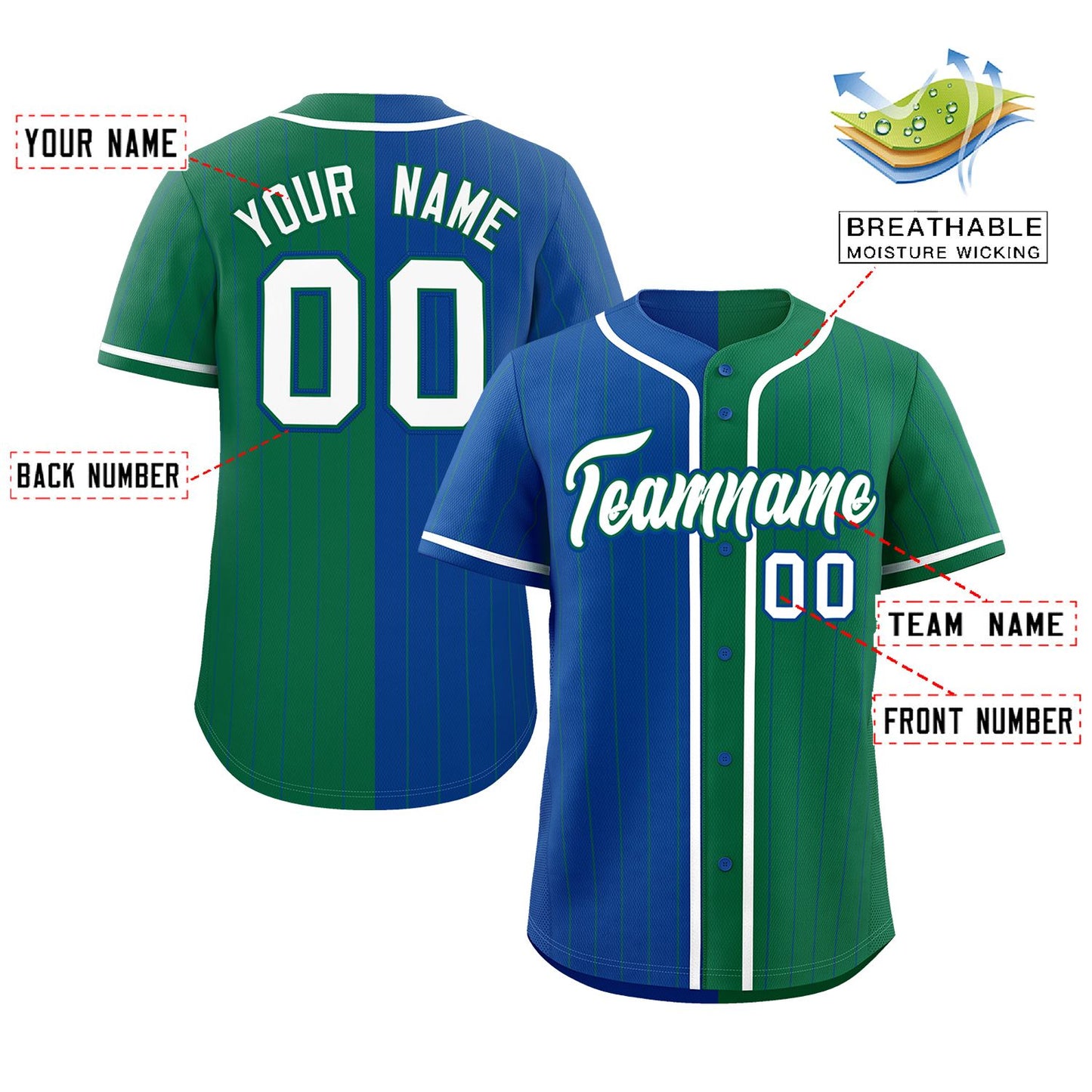 Custom Royal Kelly Green Two Tone Striped Fashion Authentic Baseball Jersey