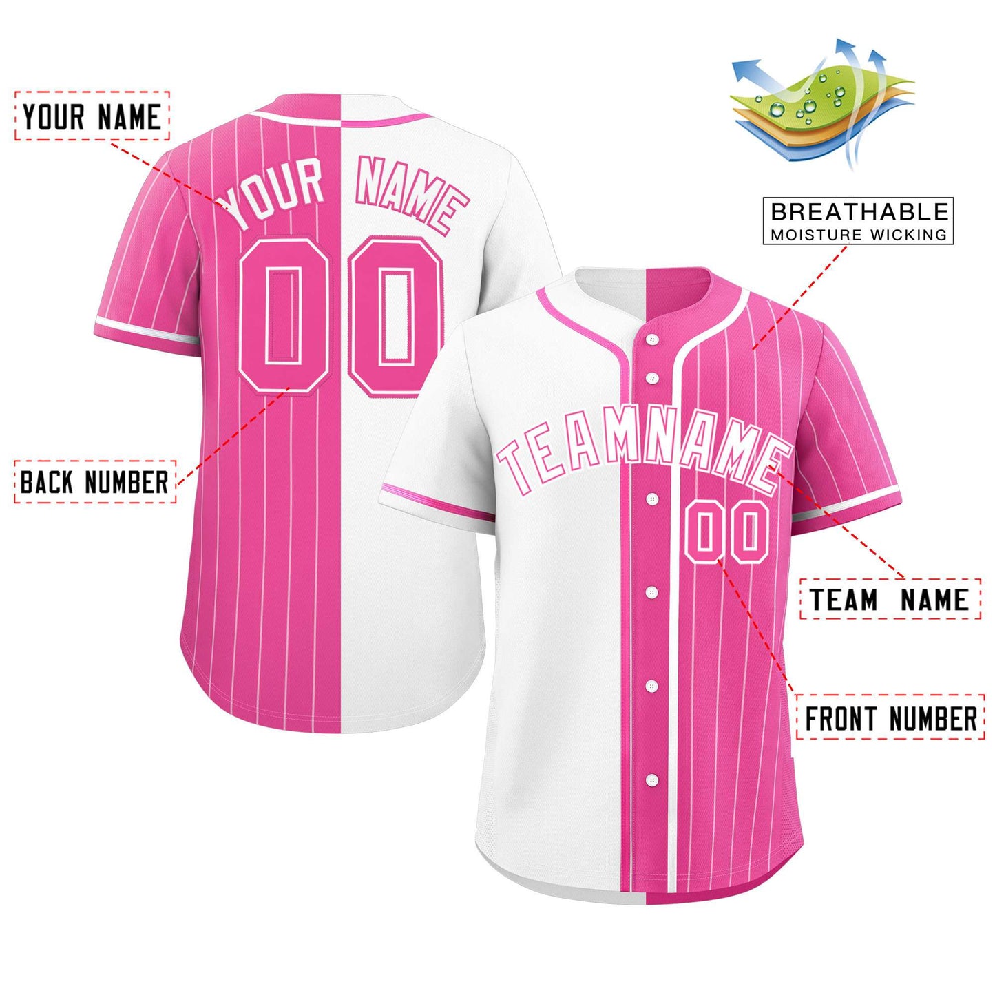 Custom White Pink Stripe-Solid Combo Fashion Authentic Baseball Jersey