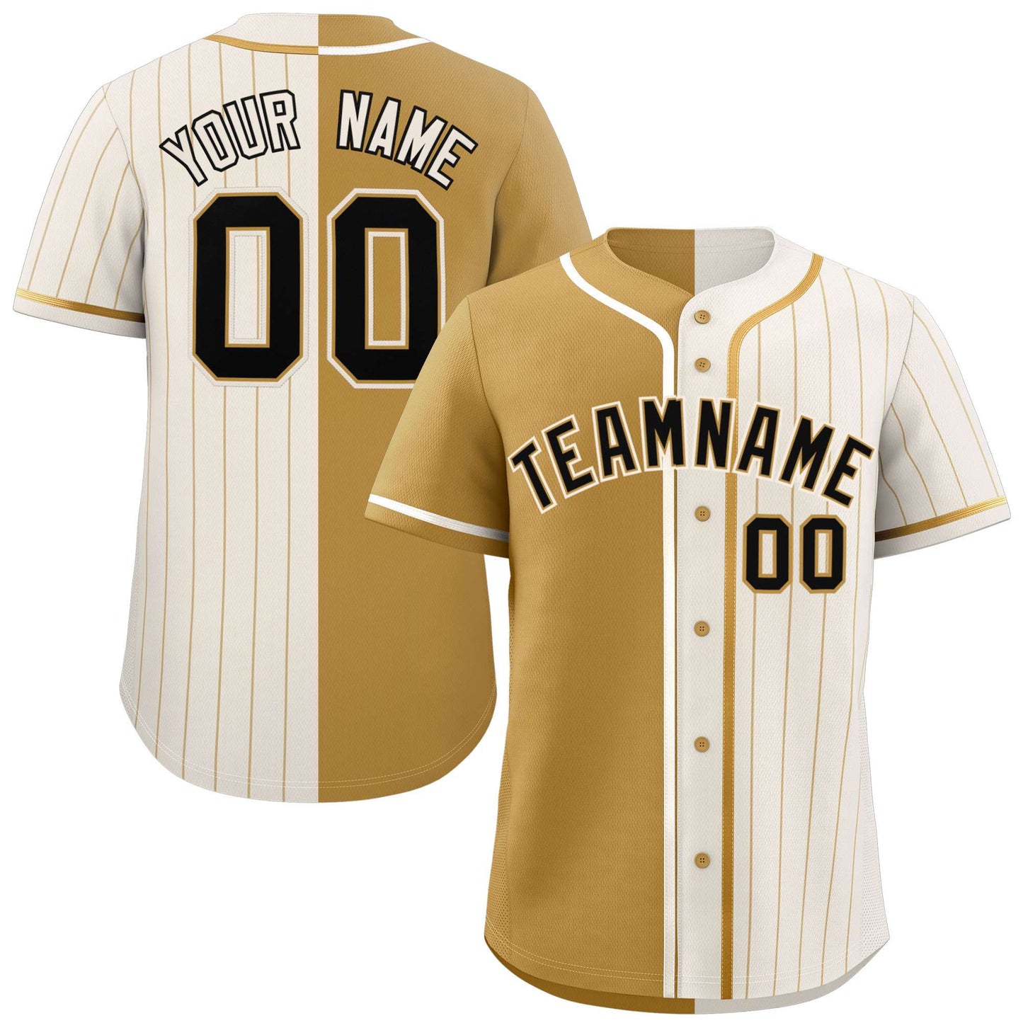 Custom Old Gold Cream Stripe-Solid Combo Fashion Authentic Baseball Jersey