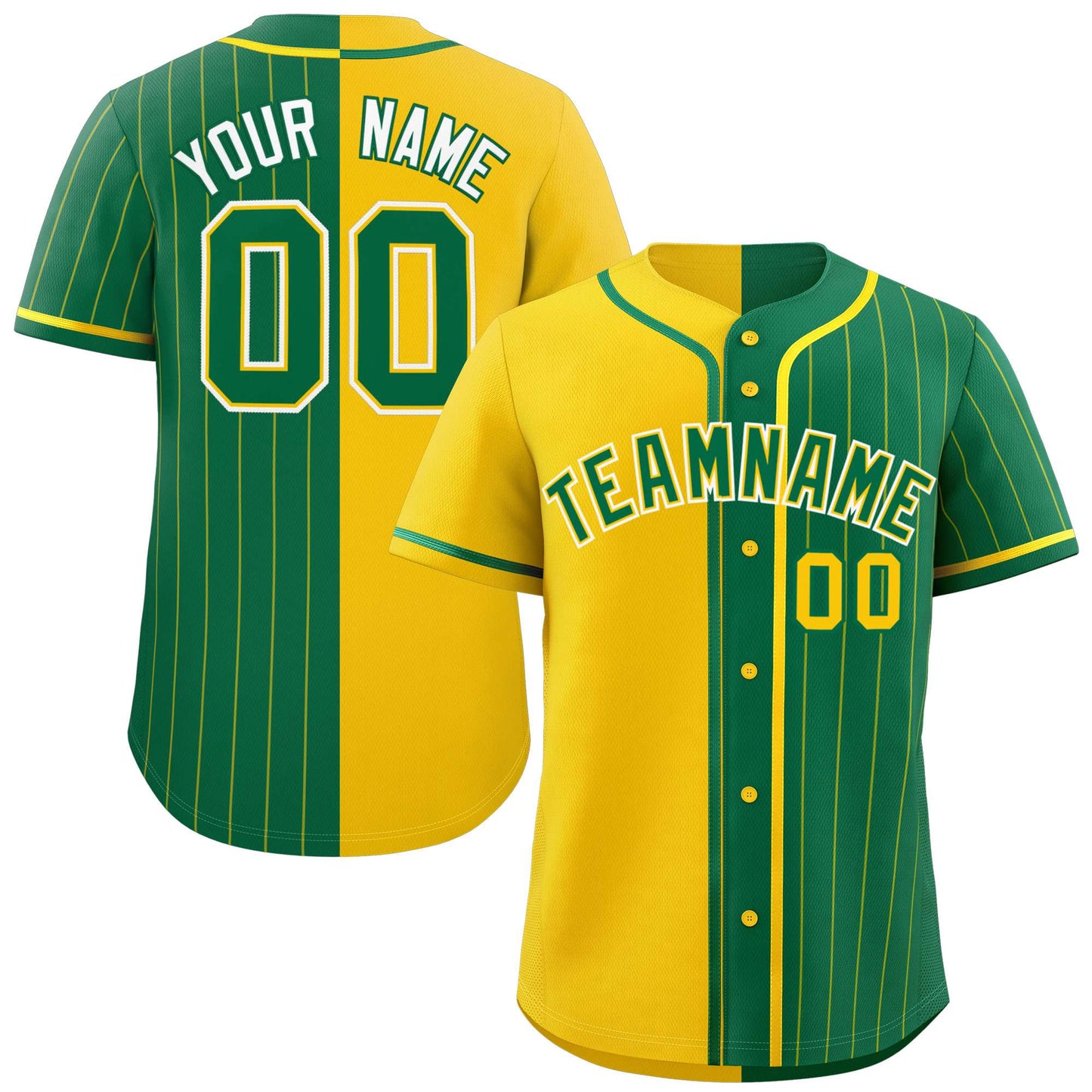 Custom Gold Kelly Green Stripe-Solid Combo Fashion Authentic Baseball Jersey