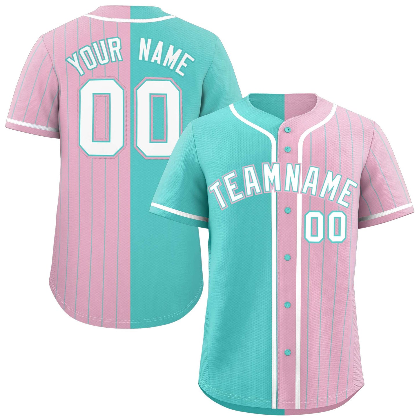 Custom Aqua Light Pink Stripe-Solid Combo Fashion Authentic Baseball Jersey