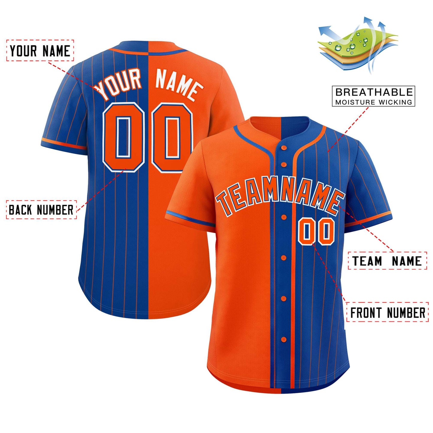 Custom Orange Royal Stripe-Solid Combo Fashion Authentic Baseball Jersey