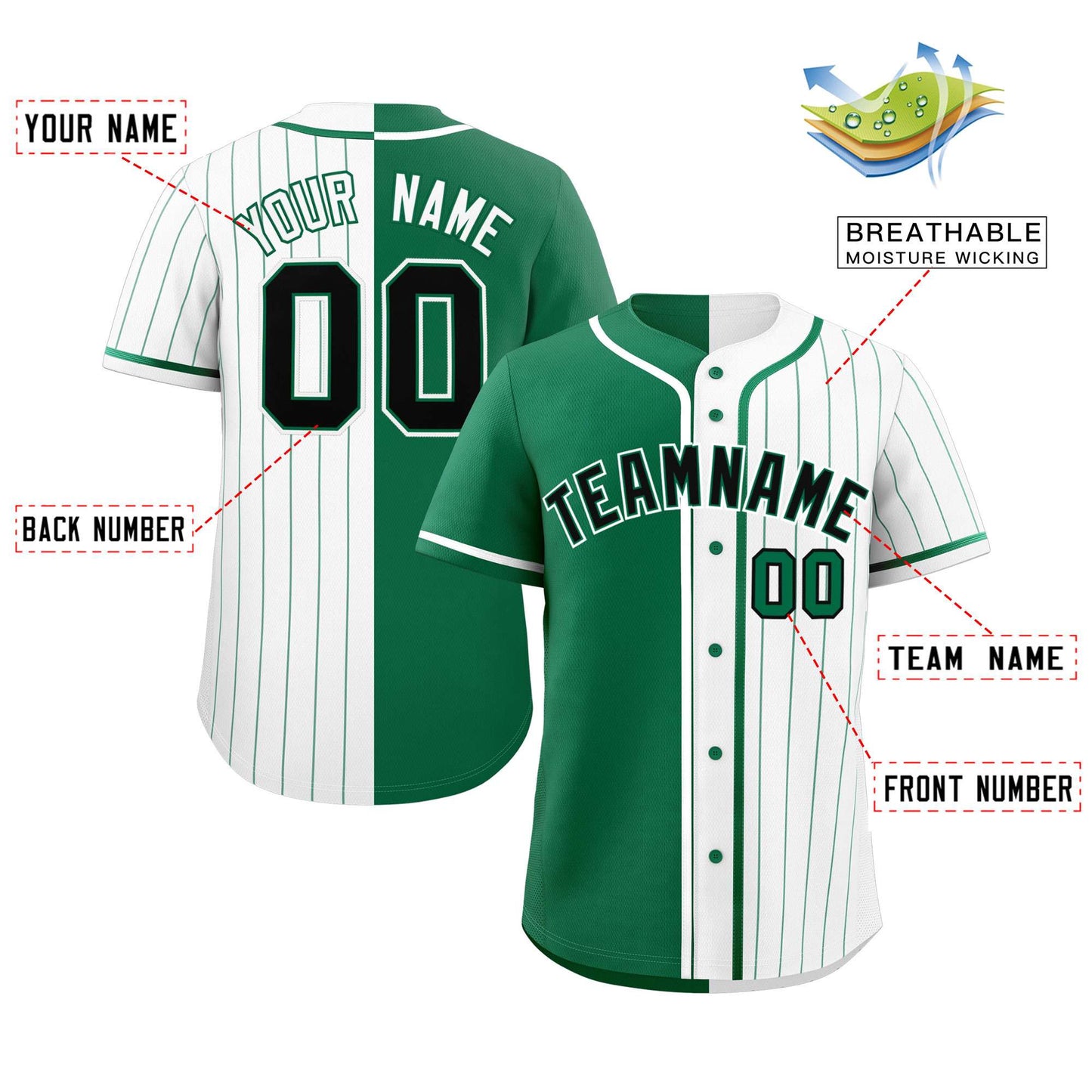 Custom Kelly Green White Stripe-Solid Combo Fashion Authentic Baseball Jersey