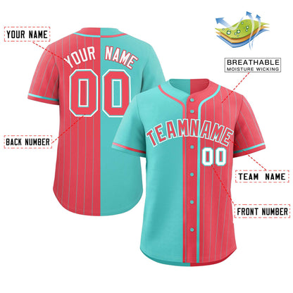 Custom Aqua Light Red Stripe-Solid Combo Fashion Authentic Baseball Jersey