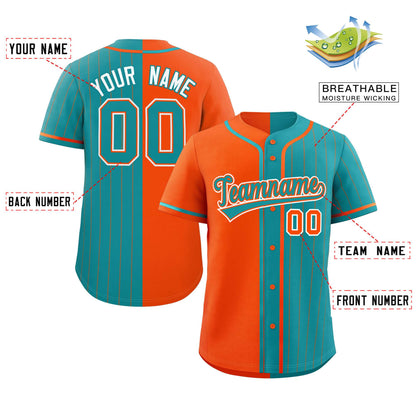 Custom Orange Aqua Stripe-Solid Combo Fashion Authentic Baseball Jersey