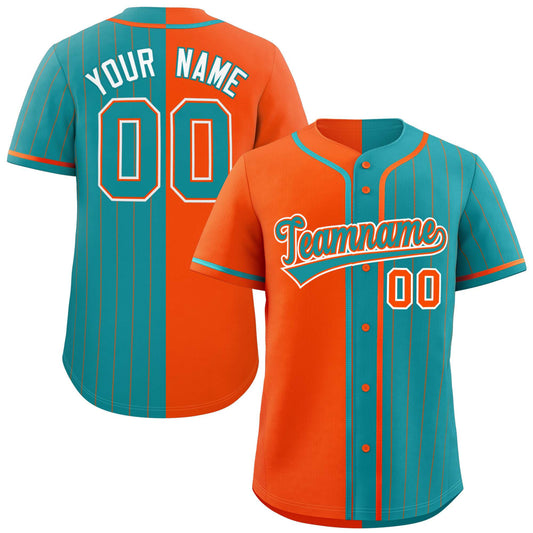 Custom Orange Aqua Stripe-Solid Combo Fashion Authentic Baseball Jersey