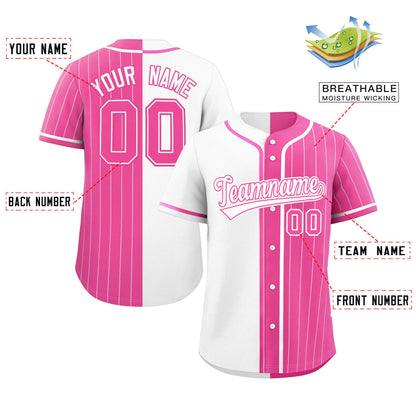 Custom White Pink Stripe-Solid Combo Fashion Authentic Baseball Jersey