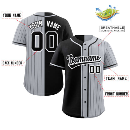 Custom Black Gray Stripe-Solid Combo Fashion Authentic Baseball Jersey