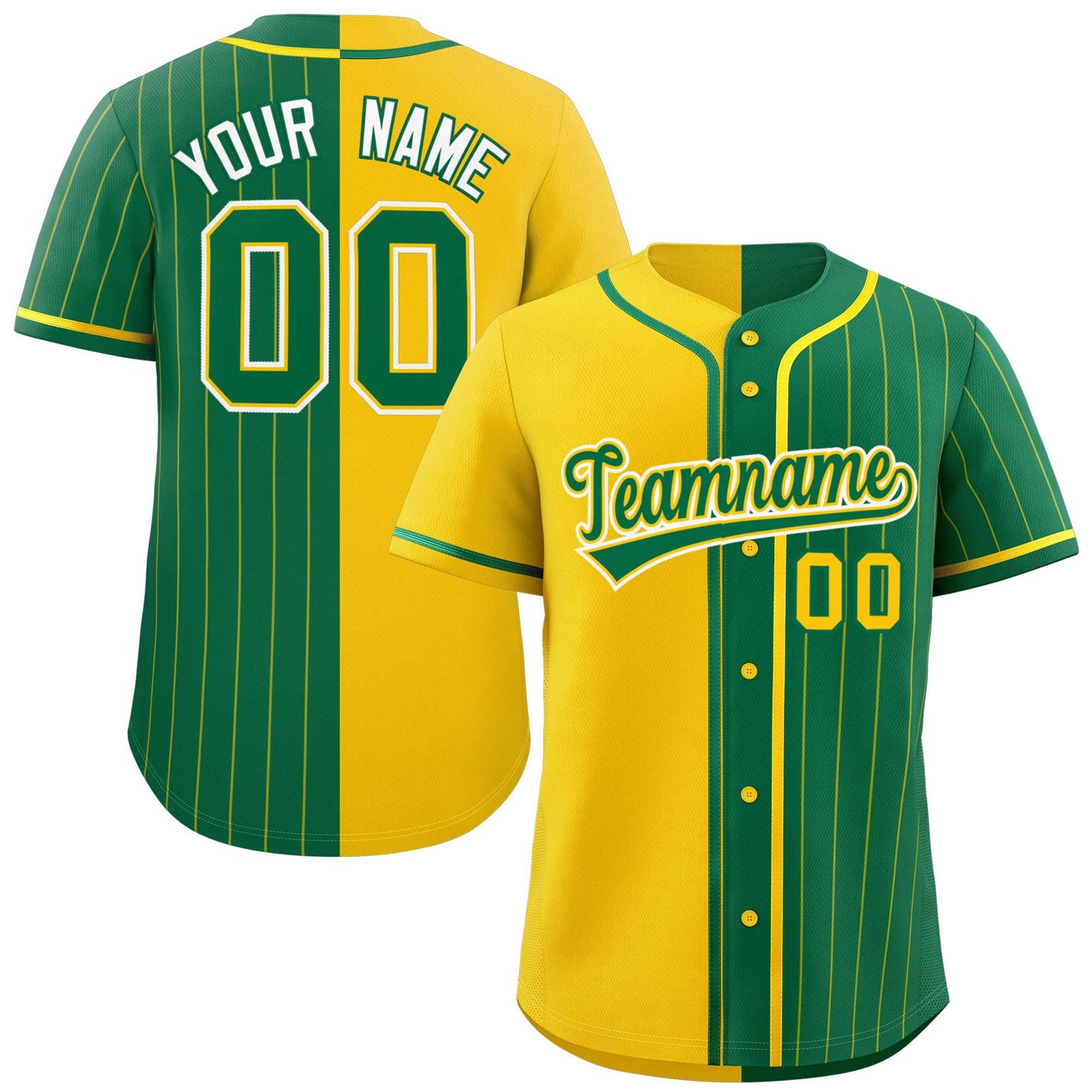 Custom Gold Kelly Green Stripe-Solid Combo Fashion Authentic Baseball Jersey