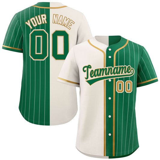 Custom Cream Kelly Green Stripe-Solid Combo Fashion Authentic Baseball Jersey