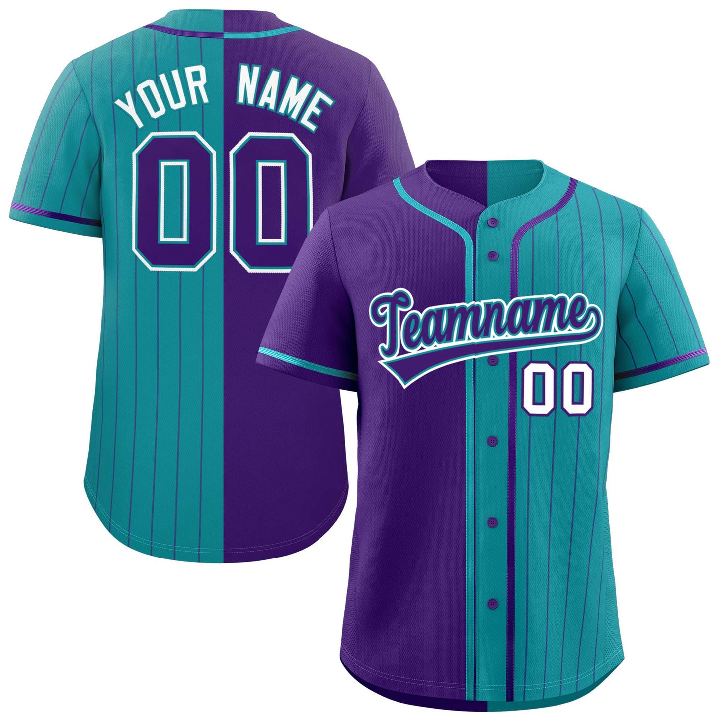 Custom Purple Teal Stripe-Solid Combo Fashion Authentic Baseball Jersey